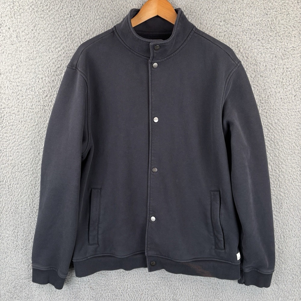 Vuori Seaside Fleece Bomber Jacket Mens XL Navy Snap Front Mock Neck V296 *READ*